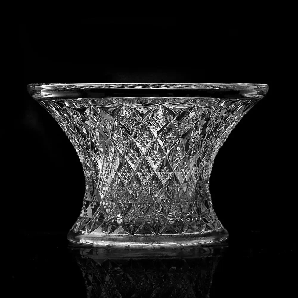 Vintage Fostoria Rosby Crystal Corset Shape Flower Vase Diamond Flared Trumpet
